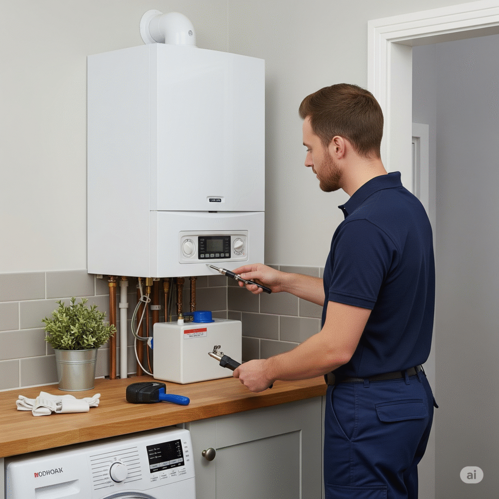 Our expert is installing the boiler in a newmarket home