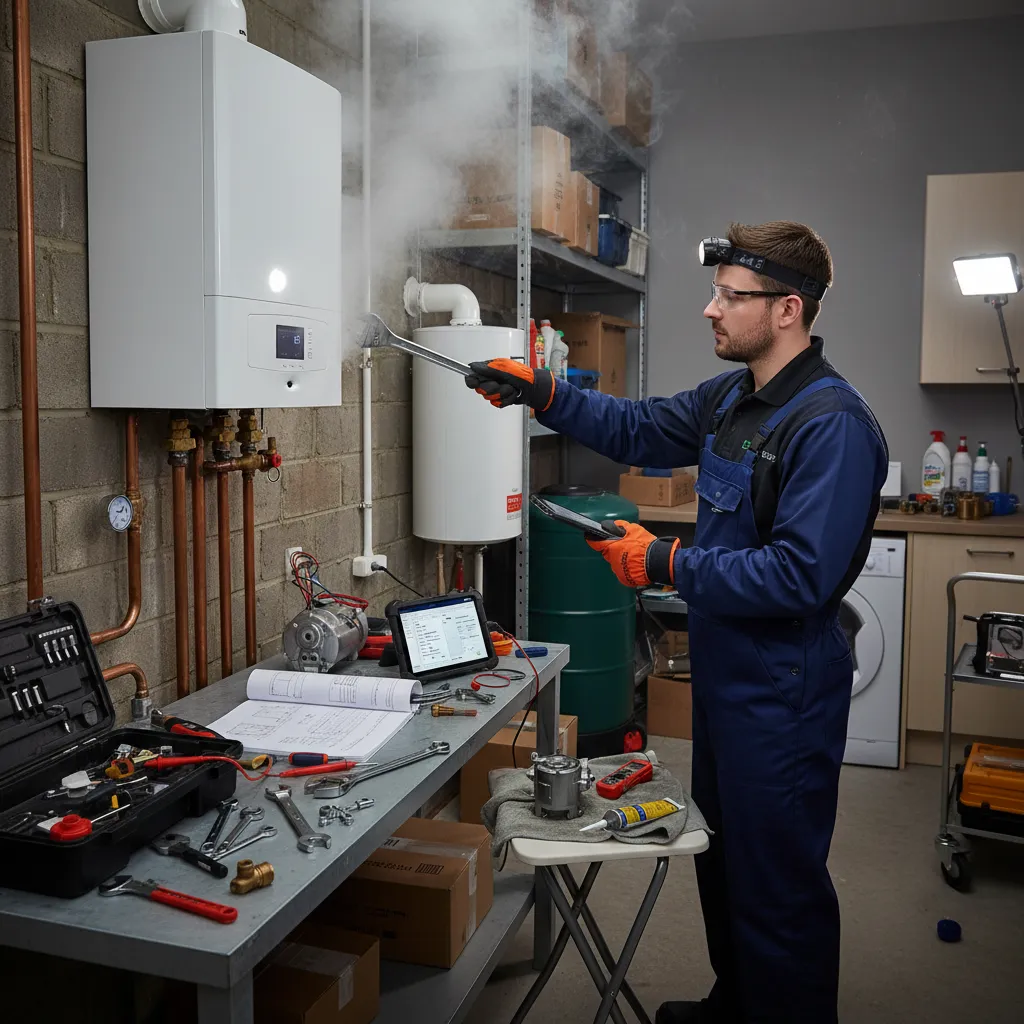 Gas Safe registered engineer working on a boiler