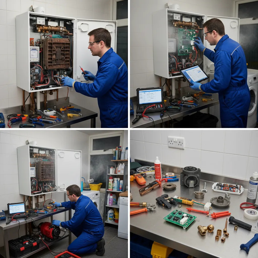 Engineer diagnosing a boiler problem