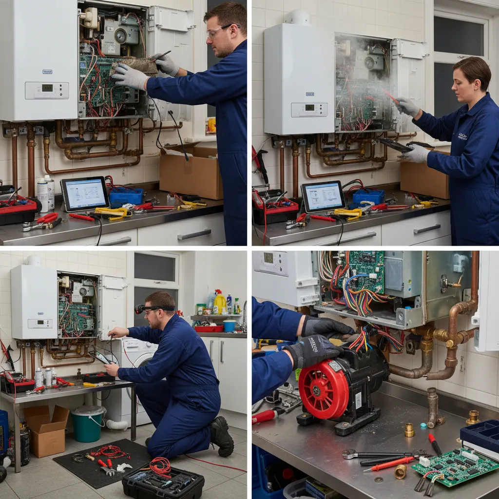 Heating engineer diagnosing a boiler in Moulton